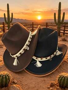 1 pieza Sombrero de vaquero occidental de fieltro de lana, sombrero de jazz con corona texturizada de moda, fedora - Multicolor - Ver 4