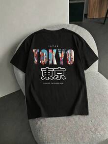 加大码男士夏季休闲日系街头风赛博朋克东京风圆领短袖T恤，适合居家、办公、户外、都市等场合，宽松舒适，兼具街头风、休闲、青春、简约、校园、复古、自然、百搭、质感、优雅、个性、运动等风格。 - 黑色 - 查看 3