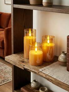 1pc/2pcs/3pcs LED Flameless Candles, Flickering LED Pillar Candles, Candle Lights, Upgraded Water-Drop Shaped Wick, Battery Operated Electronic Candles (Batteries Not Included), Suitable For Table Centerpiece Decoration, Wedding, Garden, Holiday Party, Gift, Fireplace, Home Decor (Gold, 3 Inch X 4 Inch 5 Inch 6 Inch) - Gold - View 3