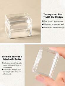 Square Transparent Silicone Nail Stamp Set, High Transparency, Alcohol-Wipeable, Suitable For Large Steel Plates. Includes A Rectangular Gel Nail Stamp, A Scraper, And A Replacement Silicone Stamp Head. - Clear - View 2