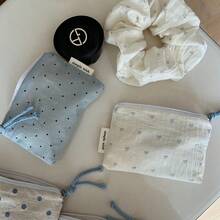 [Suxi Pouch] Fresh Summer Ocean Blue Polka Dot Plaid Mini Fabric Coin Purse/Card Holder/Wristlet/Toiletry Bag - Multicolor - View 2
