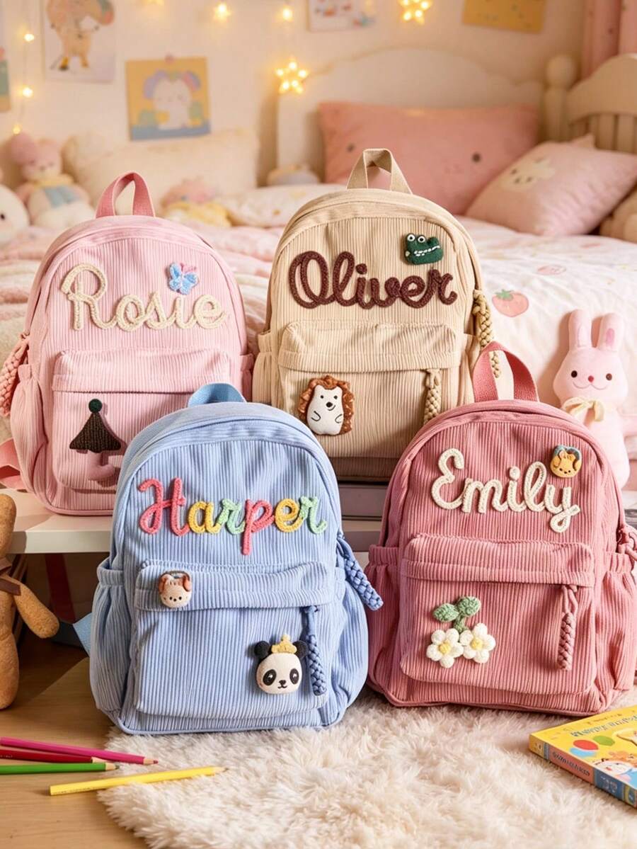 1pc Customizable Name Cute Children's Backpack, Striped Colors, Personalized Mini Backpack, First Day Of School, Preschool Gift, Kindergarten, School Backpack, Lightweight, Holiday Gift, Back To School, Gift For Kids, Aesthetic
