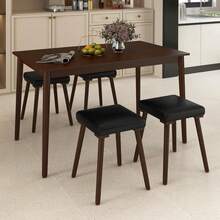 5-Piece Dining Table Set For 4 - Dining Table With 4 Upholstered Stools, Rubber Wood Legs, Space-Saving Dinette Table Set, Breakfast Nook Table Set For Living Room, Kitchen Table Chairs Set - Brown - View 2