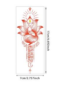 1片傳統中式墨紅色九尾狐符號垂直圖案臨時紋身貼紙，逼真紋身設計。適合旅行、音樂節、遊戲、畢業禮物。可維持3-5天。 - 彩色 - 查看 2
