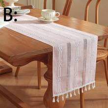 Boho Table Runner, Rectangular Farmhouse Decoration,Vintage Tassel Textured Table Runner,Multipurpose Decor Scarf For Dinner Table, Sideboard And Indoor Holiday Party,All Season Decor For Boho Dining Room, Tea Party And Cabinet Top. - Type B - View 9