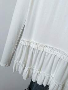 Women's Autumn Ballet Style Lace Hem Long Sleeve T-Shirt, Chic Slimming Layering Base Top White - White - View 8