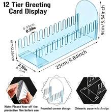 12-Tier Acrylic Greeting Card Display Rack, Portable Transparent Blue Postcard Holder, Sticker Storage Box, Multi-Slot Design - Multicolor - View 4