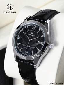 Pablo Raez 1件男士時尚休閒腕錶，不鏽鋼銀色 IPS 表殼，男士商務配件時尚手錶，奢華黑色柔軟舒適微纖維 PU 皮革錶帶鏈條，3D 鑽石錶盤附日期顯示，50米防水，高級新款男士石英腕錶，運動優雅時鐘，優質教師禮物，適合送給朋友或家人父親，適用於日常生活/工作/派對裝飾，正裝手錶，畢業婚禮禮物 - 黑色 - 查看 13