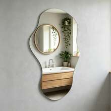 1pc Frameless Asymmetrical Organic Wavy Mirror Wall Decor Sticker, Asymmetric Wavy Pebble Decorative Mirror, Modern Wabi-Sabi Style Bathroom Entryway Bedroom Living Room Vanity Home Decor - 2mm - View 1