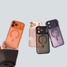 Enhanced Skin Sensation Magnetic Case Compatible With IPhone Air 11, 12Pro ,14,15,16 Plus,17 Pro Max, Full Camera Protection, With Camera Cover, Translucent Matte Shockproof Magnetic Phone Case, Matte Black - Grey - View 1