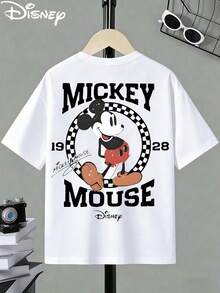 Disney Boys' Summer Round Neck Short Sleeve - Classic Mickey Mouse - Printed Pattern T-Shirt Pullover, Suitable For Boys To Wear - 白色 - 查看 2