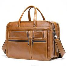 Bolso de hombre  de cuero genuino, maletín de hombre de cuero de primera calidad, bolso de negocios, bolso de mano, bolso de hombro, bolso cruzado, bolso oficial. - Marrón - Ver 2