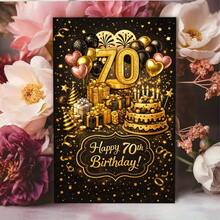 Elegant Glitter 70th Birthday Card, Cake & Balloons Design - 13*18 - View 5