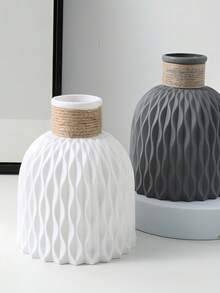 Jarrón de onda de agua creativo, material resistente a caídas, jarrón de decoración floral, textura geométrica combinada con cuerda de cáñamo, a prueba de fugas, adecuado para flores secas, flores frescas. Textura mate, adecuado para muchas festividades, gran regalo. - Ver 8
