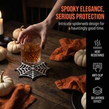 4/12/100pcs Set Tatakan Gelas Kayu Motif Jaring Laba-laba Gotik, Menampilkan Desain Jaring Laba-laba Hitam Putih Berlubang, Sempurna untuk Dekorasi Halloween di Rumah, Dapur, dan Bar. - MultiWarna - View 4
