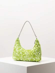 (Random Pattern) Shoulder Bag, Sequin Bag, Women's Handbag, Evening, Party Outfit, Ball Bag, Ball Accessories, Wedding Supplies, Elegant Women's Wallet, Gift - Green - View 2