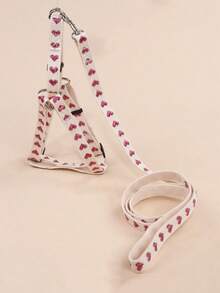 1 Set Cute Polyester Heart Pattern Collar Harness Leash Set, Suitable For Small Teddy Bear Outdoor Use (Not Suitable For Large Dogs) - Red Violet - View 3