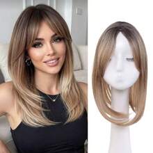 Middle Part Straight Hair Topper With Side Bangs, Synthetic Fiber Wig Piece, Effectively Covers Thinning Crown And Adds Volume - Multicolor - View 17