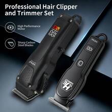 Conjunto de 3 Peças de Cortador de Cabelo Masculino HIENA Preto, Cortador de Cabelo Sem Fio com LED, Aparador de Contorno Zero-Gap e Barbeador de Folha Suave, Kit de Barbeiro Recarregável por USB, Inclui Conjunto Completo de Pentes Guia, Ferramenta Completa para Corte de Cabelo em Casa DIY e Presente de Feriado para Homens - Preto - Visão 5
