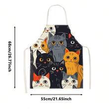 1 pièce Tablier imprimé chat empilé de style dessin animé - Design sans manches, coupe durable et confortable, avec motifs de chats multicolores noir, blanc et orange, convient pour la cuisine, la cuisson et le nettoyage de la maison, le nettoyage ménager, le tablier de ménage, l'uniforme de maison, le tablier de jardinage peint à la main fait main, cadeau de vacances amusant - Multicolore - Voir 10