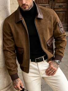 Men's Autumn/Winter Fashion Casual Jacket, Brown Coat, Simple Versatile Fashion Lapel Jacket - Brown - View 4