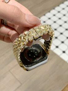 MAPUCE 1PC Premium Y-Shaped Rhinestone Metal Watch Band, Compatible With Apple Watch 38/40/41/42/44/45/46/49mm, Suitable For Apple Watch Series Ultra/SE/11/10/9/8/7/6/5/4/3/2/1, Adjustable Length, Easy To Operate, A Fashionable Small Accessory Watch Band For Women (Band Only, Watch Not Included) - Gold - View 4