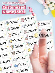 1/60/120/180/240/300pcs Waterproof Vinyl Name Labels, Fashionable Customizable Self-Adhesive Stickers, No-Iron Identity Labels, Suitable For Personal Items, College Dorm, Sports Equipment, Lunch Boxes, Water Bottles, Gym Bags, Travel And Home Organization Multi-Purpose Gift Set - Multicolor - View 1