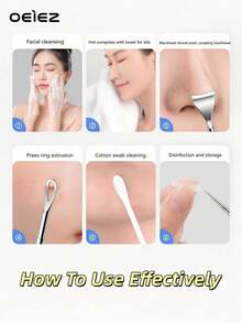 OEIEZ Portable Double Head Blackhead Remover Stainless Steel Pore Scraper Deep Cleansing Tool For Face Nose Skin Care - Silver - View 8