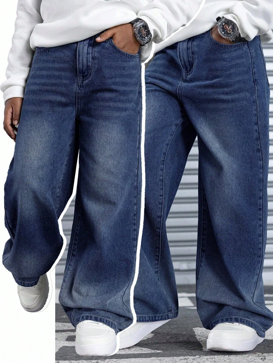 Young Boy Fashion Casual Straight Leg Jeans - Blue - View 1