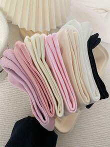 4 Pairs Solid Color Mid-Calf Socks, Preppy Casual Soft Comfortable Women's Mid-Calf Socks, Suitable For Daily Wear, Versatile And Practical (1/2/4 Pairs) - Multicolor - View 4