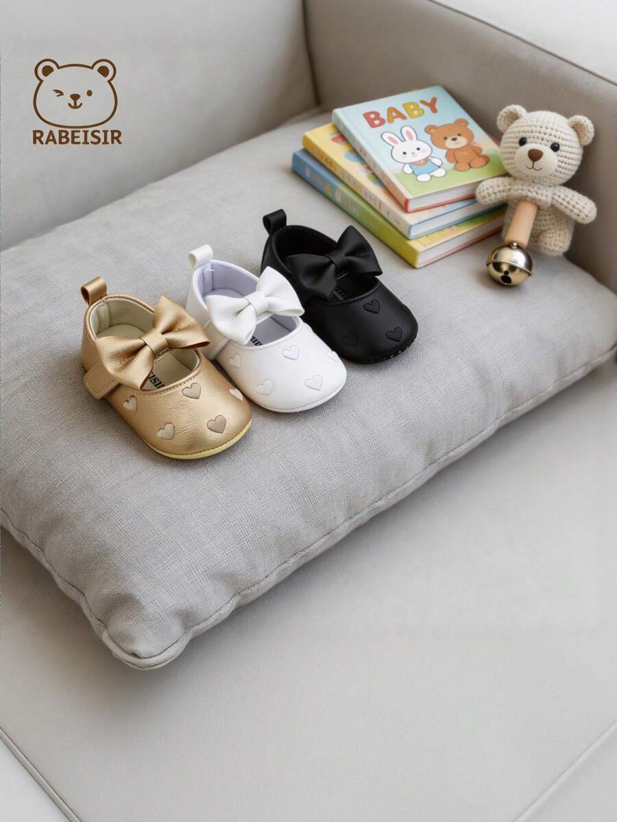 RABEISIR 春夏季女嬰走路鞋，0-1.5歲嬰兒走路鞋，嬰兒首雙學步鞋，時尚大蝴蝶結公主風