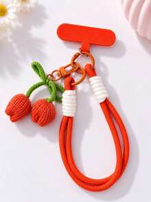 1pc Tulip Knitted Phone Lanyard Wrist Strap, Handmade Crochet Tulip Pendant Phone Bracelet, Phone Accessory Lanyard - Multicolor - View 12