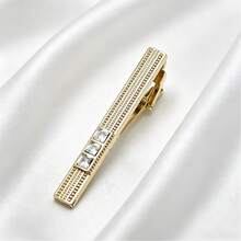 New Gold Alloy Rhinestone Inlaid Tie Clip, Classic Minimalist Men's Formal Tie Clip - Gold - View 3