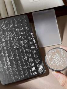 美甲印花板 草寫英文單字與短語設計美甲模板 浪漫字母美甲印刷工具 - 銀色 - 查看 3