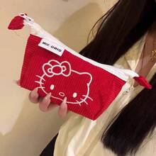 SANRIO 燈芯絨化妝包 大容量可愛卡通刺繡收納包 粉色甜美風 便攜式 唇膏筆收納盒 耐用拉鍊設計 拉鍊筆袋/筆筒 文具收納袋 可收納唇膏、眉筆等小物品 - 彩色 - 查看 5