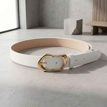 1pc Geometric Pattern Elegant PU(Polyurethane) Women's Belt, All-Season Versatile Niche Asymmetric Buckle, Light Luxury Style - White - View 7