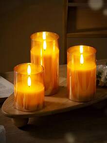1pc/2pcs/3pcs LED Flameless Candles, Flickering LED Pillar Candles, Candle Lights, Upgraded Water-Drop Shaped Wick, Battery Operated Electronic Candles (Batteries Not Included), Suitable For Table Centerpiece Decoration, Wedding, Garden, Holiday Party, Gift, Fireplace, Home Decor (Gold, 3 Inch X 4 Inch 5 Inch 6 Inch) - Gold - View 4