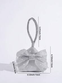 Sparkly Mini Bow Rhinestone Decor Evening Clutch Handbag Coin Purse Wallet - Silver - View 5
