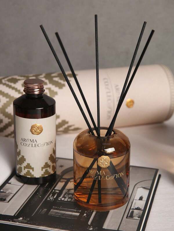 一套裝 (1瓶香氛精油+4個香氛擴香器)，奢華無火藤條擴香禮盒，200ml家居香氛，木質與果香調，持久芳香療法空氣清新劑，適用於臥室、衣櫥、汽車、居家、飯店、辦公室，旅行與度假理想之選