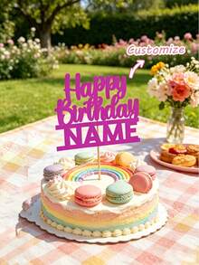 1pc Custom Acrylic Cake Topper, Personalized With Your Own Name And Age For A Happy Birthday Cake Decoration, Available In A Variety Of Colors. Suitable For First Holy Communion, Baptism, Blessings, And Other Occasions And Event Party Supplies - Multicolor - View 4