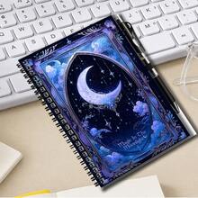 1 Set Dreamy Starry Sky Style 2D Cover Spiral Coil Notebook Set With Pen, 100 Pages 50 Sheets, Exquisite Pattern "Magic In The Moonlight". Suitable For Back To School, Work And Study Scenes, Great For Journaling, Daily Planning Or As A Memo, Also A Thoughtful Gift Choice For Graduation And Birthdays. - M - View 2