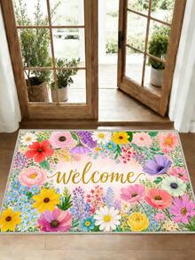 1pc Outdoor Non-Slip Patterned Floor Mat, Indoor Carpet, Bathroom Mat, Kitchen Mat, Decorative Rug, Multi-Functional Hallway Mat, Soft And Comfortable, Easy To Clean, Suitable For Indoor And Outdoor Entryways, Bedroom, Home Decor - Multicolor - View 3