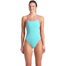 Arena Performance Women's Team Solid Lace Back Swimsuit One Piece Bathing Suit Variant 24 - Water/Shocking Pink - View 1