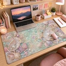 Pearl Shell Tide Pool Large Mouse Pad, Coastal Mermaid Style Desk Mat, Sea Glass Shell Keyboard Pad, Non-Slip Extended Computer Mouse Pad, Suitable For Girls Dorm Vanity Office, Beach Summer Desktop Decor Gift, For Women - View 3