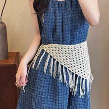 2/1pc Waist Accessories Belt Hand Woven Tassel Triangular Scarf Strap Fashionable And Versatile Fart Curtain Headscarf For Women - Multicolor - View 1
