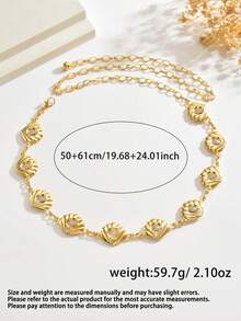 1pc Beach Ocean Style Metal Starfish Waist Chain, Exaggerated 3D Double Layer Micro-Inlaid Transparent Rhinestone Shell Body Chain, Suitable For Women's Party And Vacation Wear - Gold - View 5