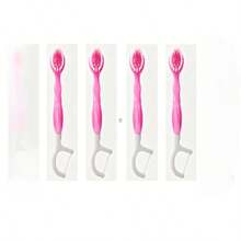 30 piezas/20 piezas/10 piezas/5 piezas/Set Cepillo de dientes desechable mini para viaje, Cepillo de dientes 5 en 1 con pasta pre-aplicada + hilo dental + palillo + raspador de lengua, Cepillo de dientes portátil con pasta pre-aplicada para viaje, Diseño compacto adecuado para viaje, trabajo y uso diario - Rosa (Estilo A) - Ver 10