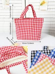 1個客製化刺繡便攜式午餐袋，日式格紋媽媽包，學生極簡時尚手提包，隨身布袋，2026夏季新款，獨家客製刺繡 - 彩色 - 查看 5