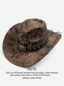 1pc Women's Original Fashionable Leopard Print Rivet Cowhide Belt Vintage Windproof Wide Brim Hat, Unisex European And American Style Western Cowboy Hat, Fashionable Minimalist Versatile Jazz Hat, Suitable For Daily Wear, Party, Western Theme Event, Gathering, Role Play, Graduation Ceremony, Costume Party, Festival, Birthday Celebration, Concert (Hat Chain Can Be Matched Individually) - Top Hat 1 - View 6
