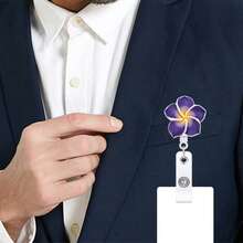 1pc Plumeria Retractable Badge Reel Clip For Doctors, Nurses And Staff - Multicolor - View 4